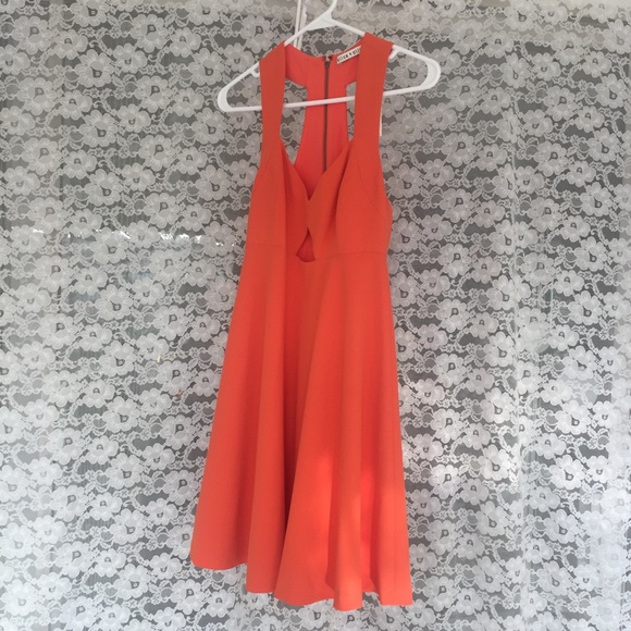 ALICE + OLIVIA DRESS CUTOUT CORAL ORANGE A LINE - Picture 2 of 6